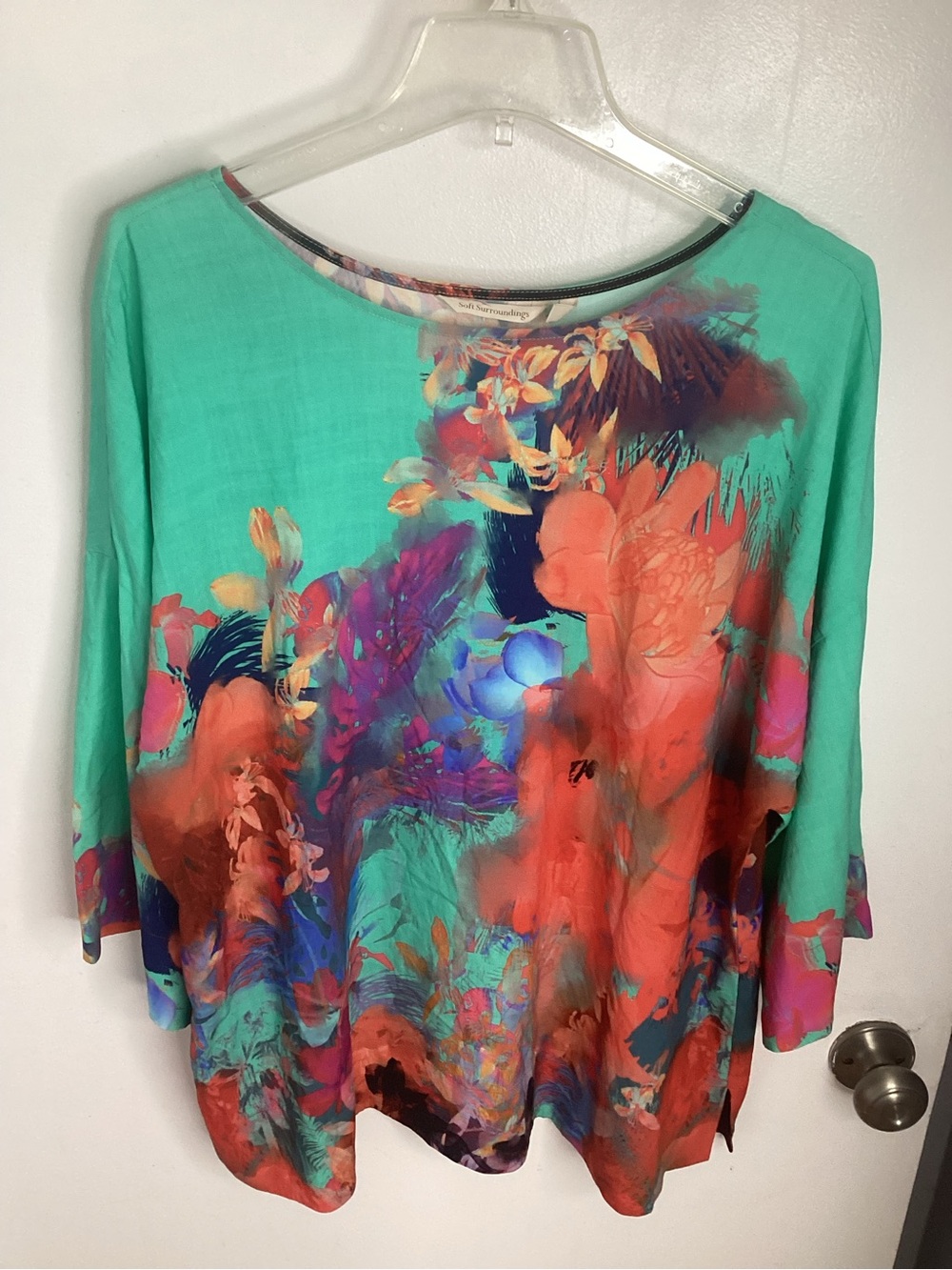 Soft Surroundings Teal Tunic with Sea Reef Print Marciano Top L